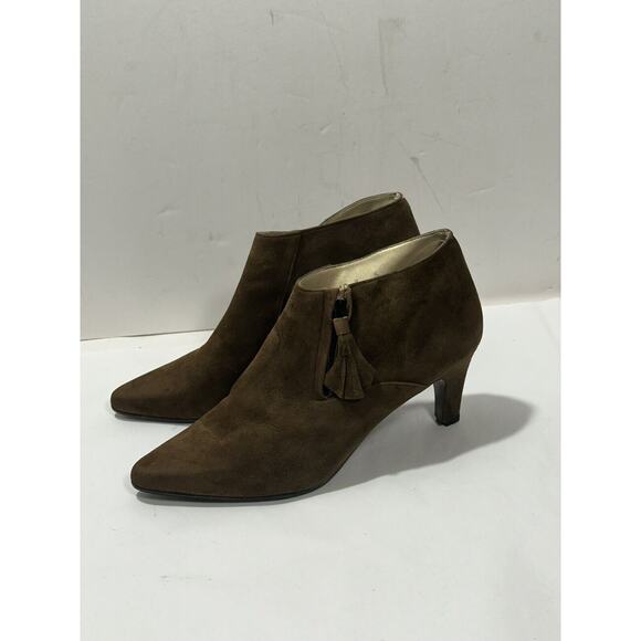 Jazz Brown Ankle Zip Booties Shoes Size 10 M Suede Made In Spain - Picture 1 of 10